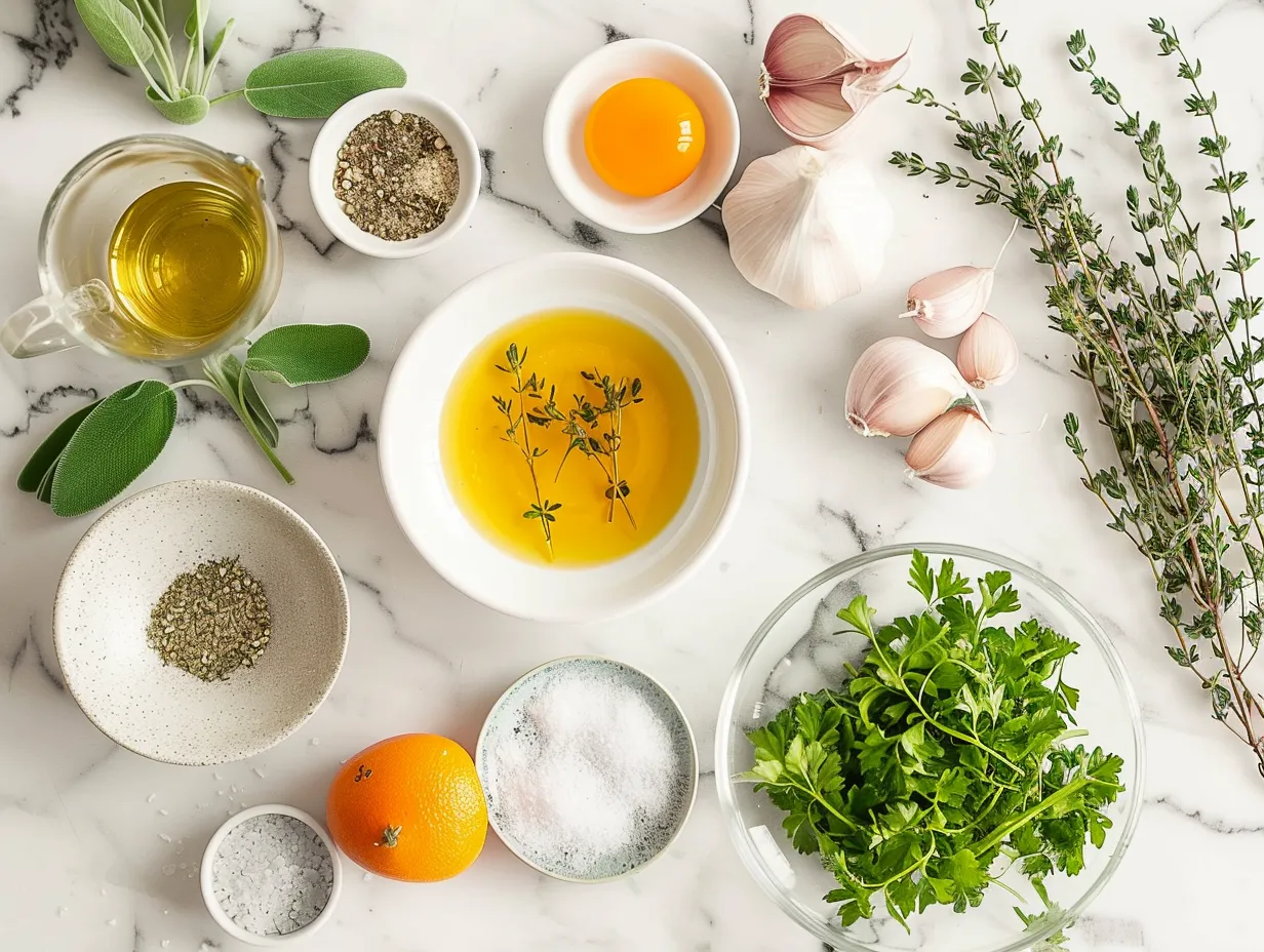 A selection of fresh ingredients, including vegetables and herbs, ready to be used for making Italian Penicillin Soup