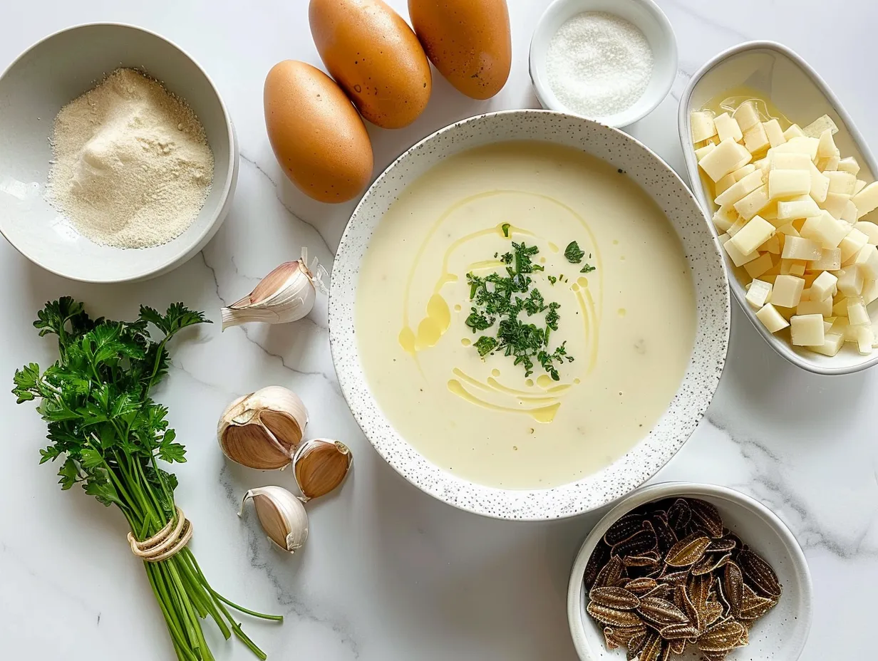 Ingredients for Creamy Reuben Soup including corned beef, sauerkraut, and vegetables