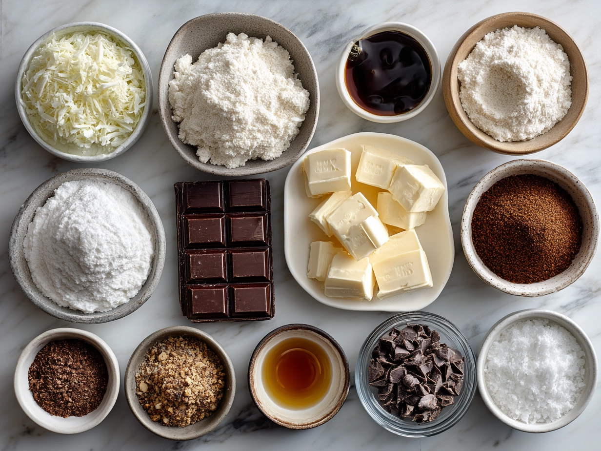 Ingredients for Andes Mint Mini Cheesecakes including cream cheese, sugar, eggs, vanilla, Andes mints, chocolate cookie crusts, and sour cream