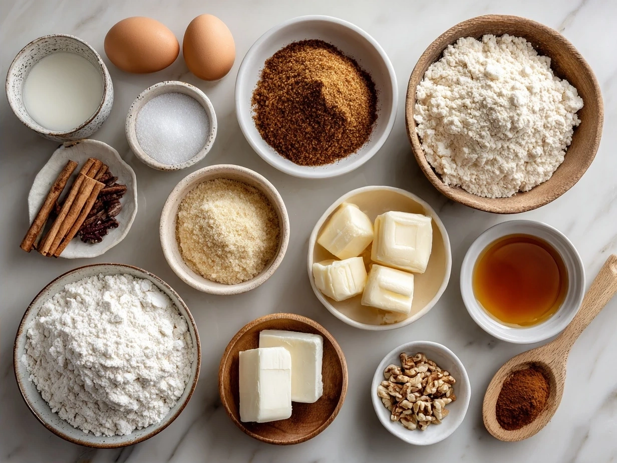 Ingredients for Apple Cider Cookies neatly arranged