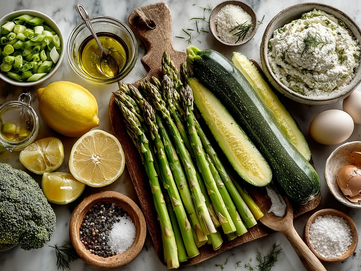 Ingredients for Asparagus Zucchini Squash: fresh asparagus, zucchini squash, olive oil, smoked paprika, garlic powder