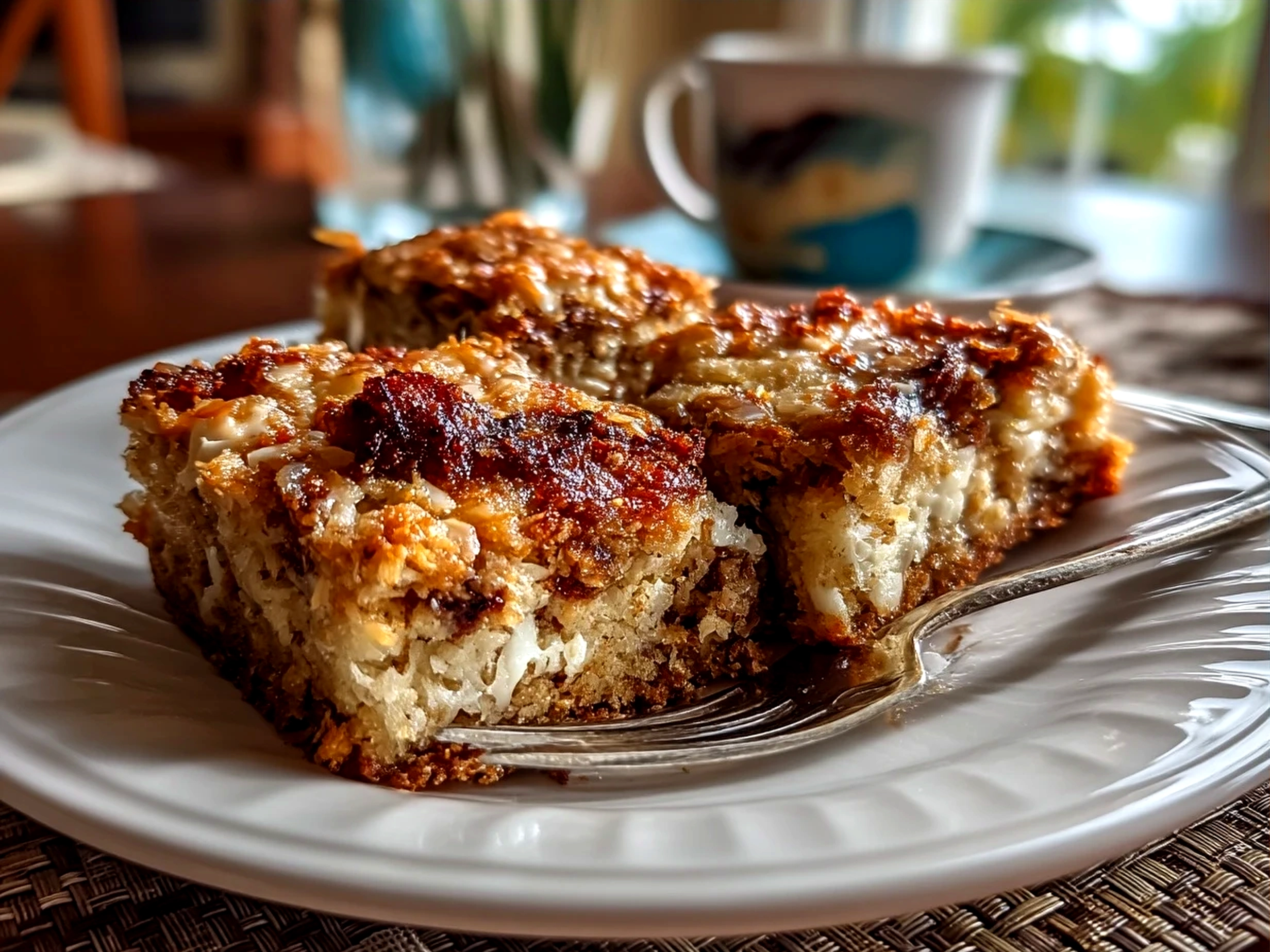 Banana Oatmeal Bars served on a plate with fresh fruit and yogurt