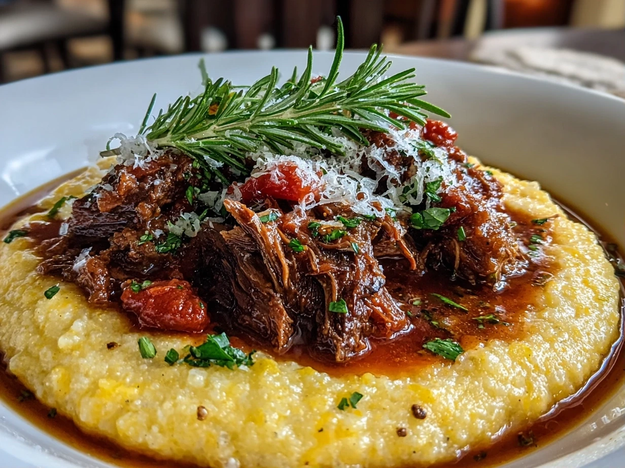 Beautiful Beef Short Rib Ragu on white plate