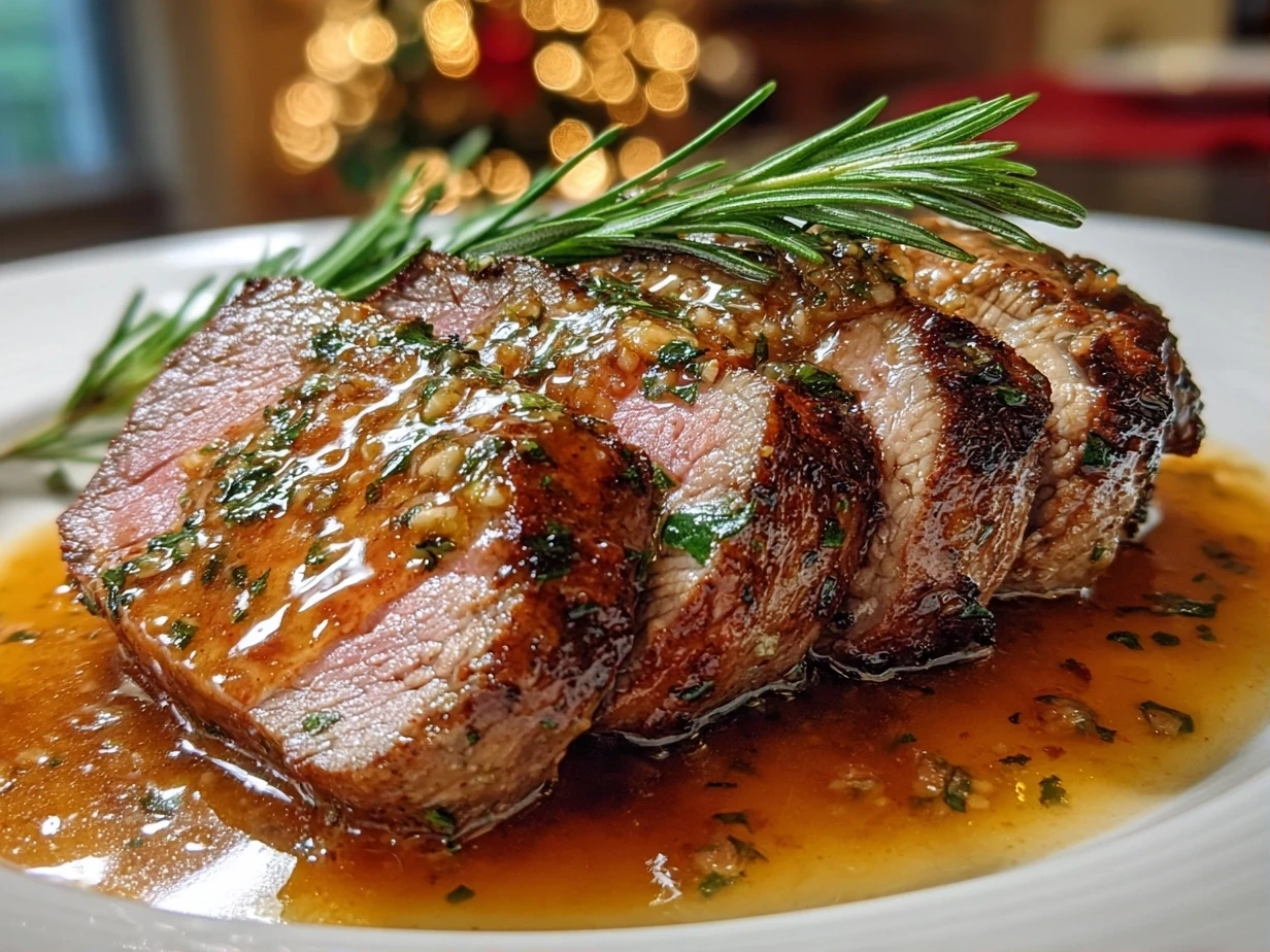 Beautiful Maple Dijon Glazed Beef Tenderloin Presentation