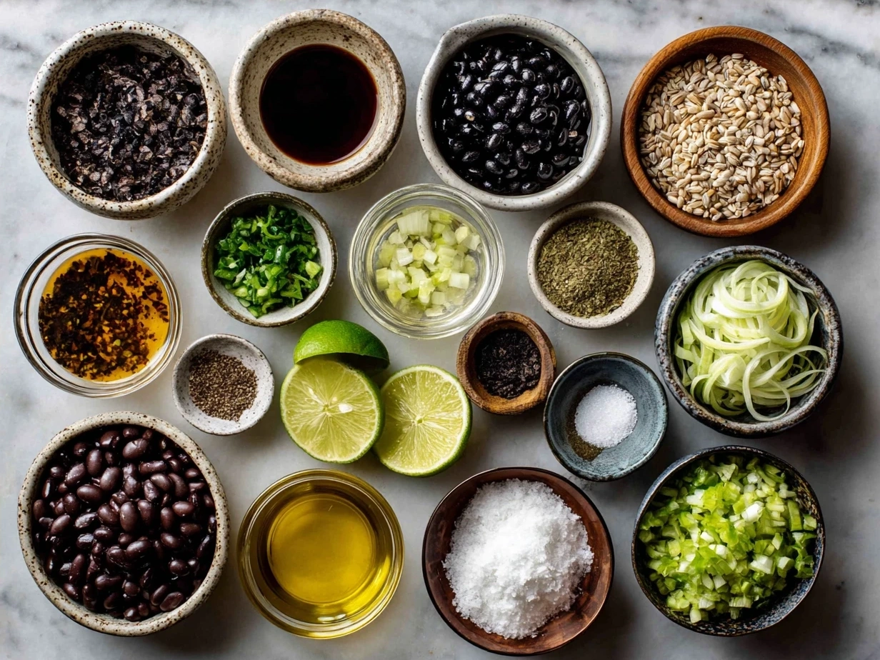 Ingredients for Black Bean Tacos arranged on kitchen counter