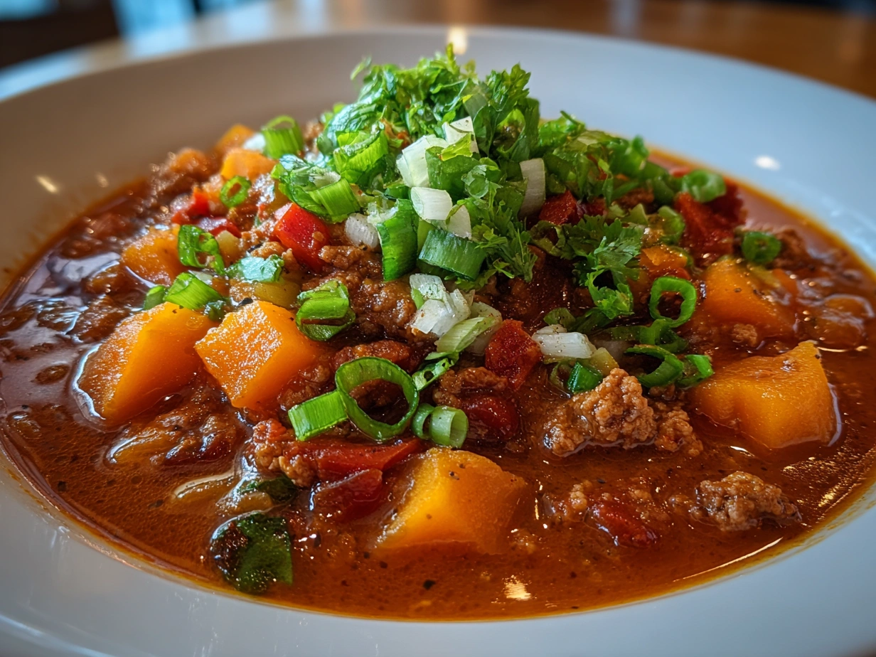 Bowl of Comforting Butternut Squash and Turkey Chili