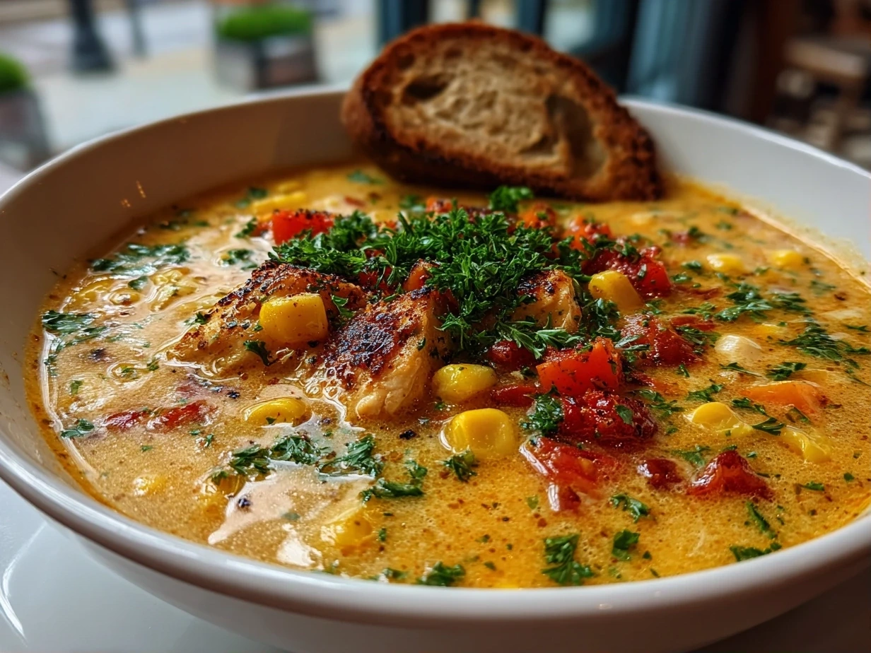 bowl of creamy homemade chicken corn chowder