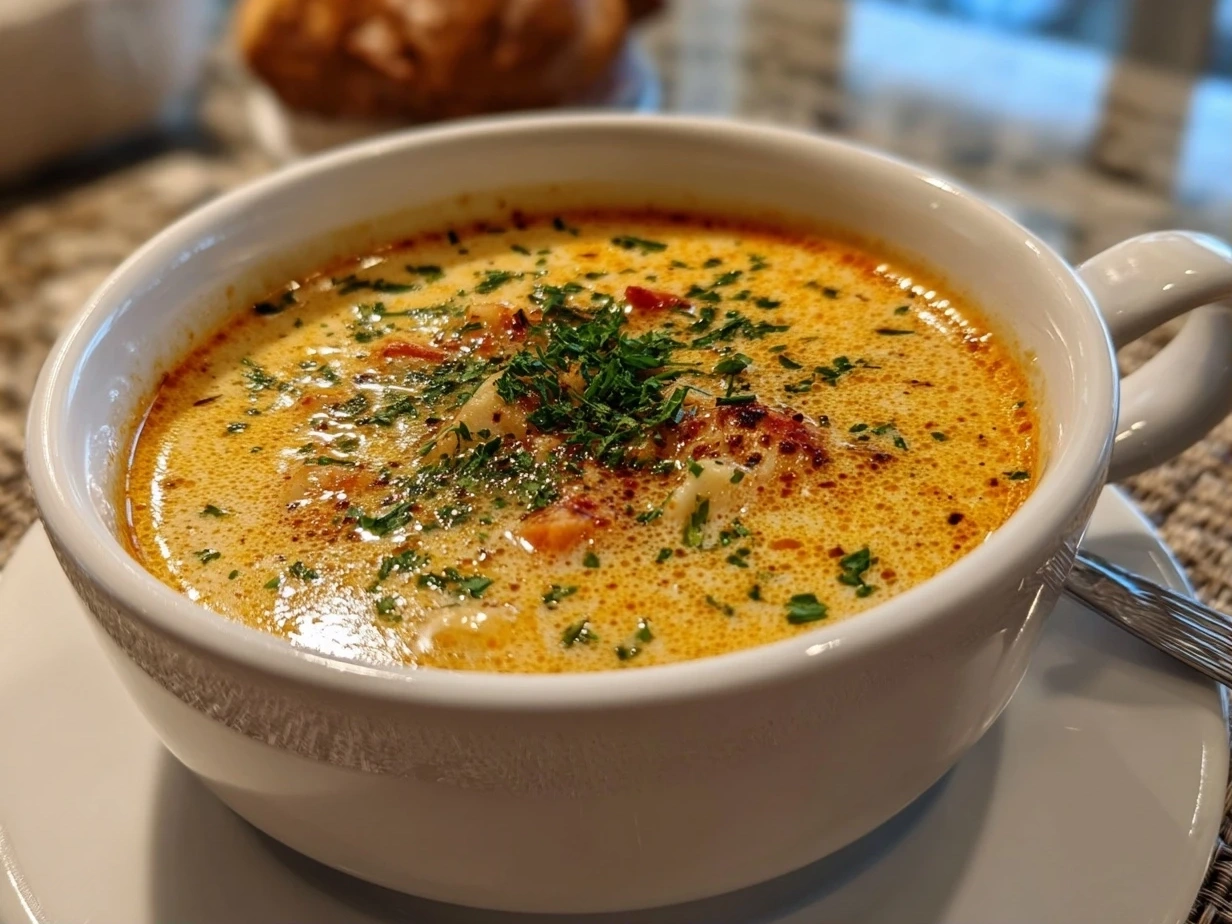 Bowl of Homemade Mac and Cheese Soup