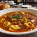 Bowl of Homemade Sausage and Tortellini Soup