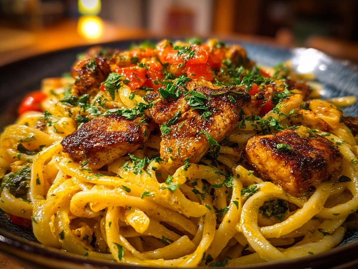 Creamy Cajun Chicken Pasta served in a bowl garnished with parsley ready to enjoy