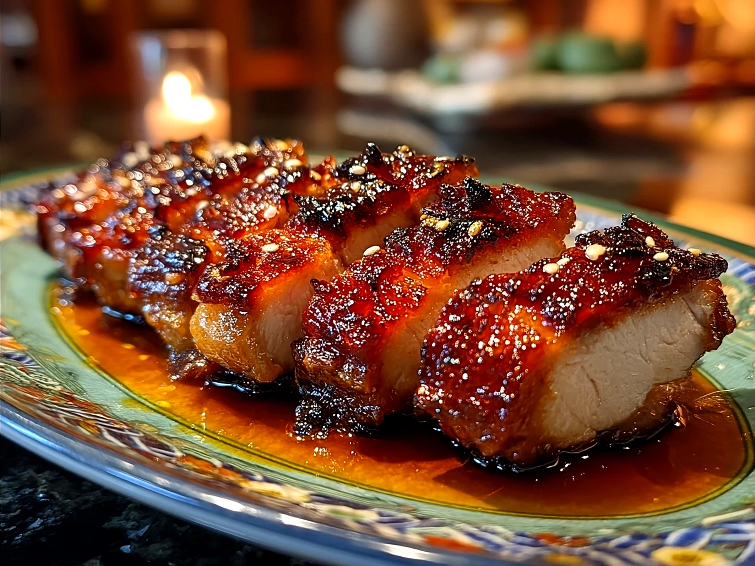 Perfectly roasted Char Siu Chicken served with steamed rice and greens