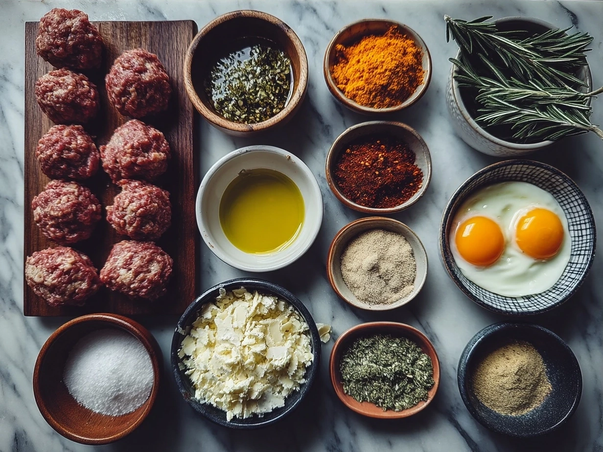 Ingredients for Chicken Kofta Meatballs displayed on a table