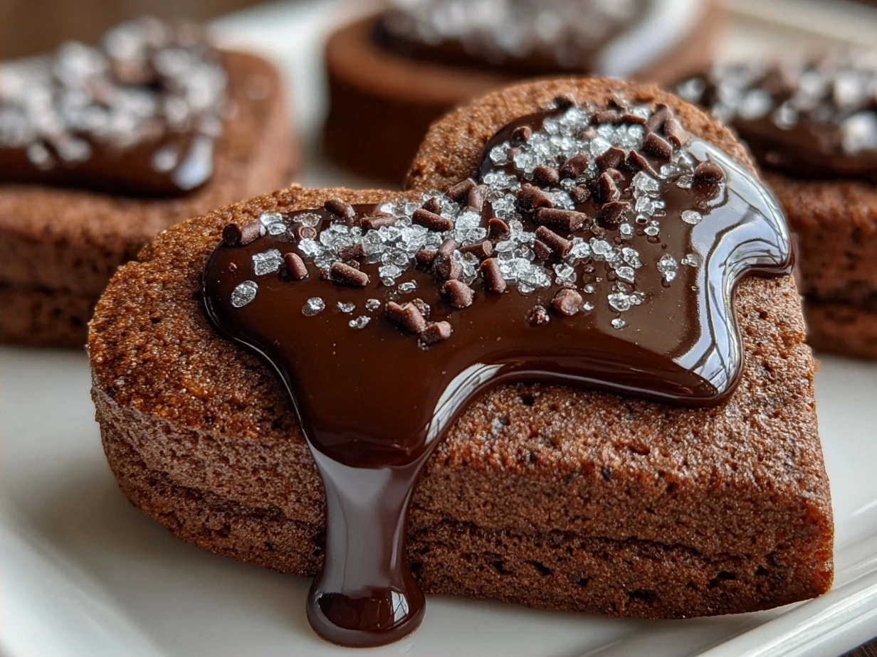 A batch of freshly baked Chocolate Cut-Out Heart Cookies displayed on a tray ready to serve