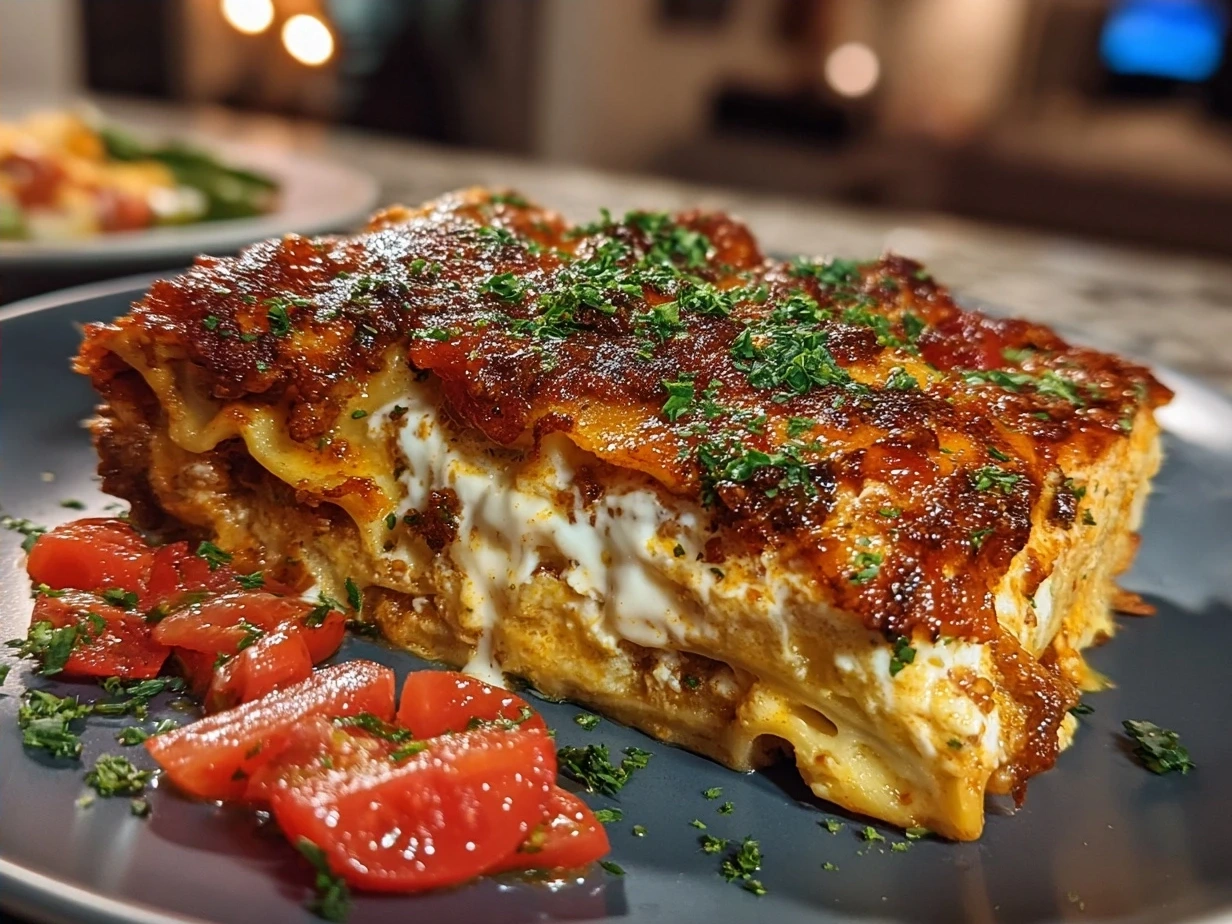 Finished Christmas Cookie Lasagna dessert served in a clear dish to show layers