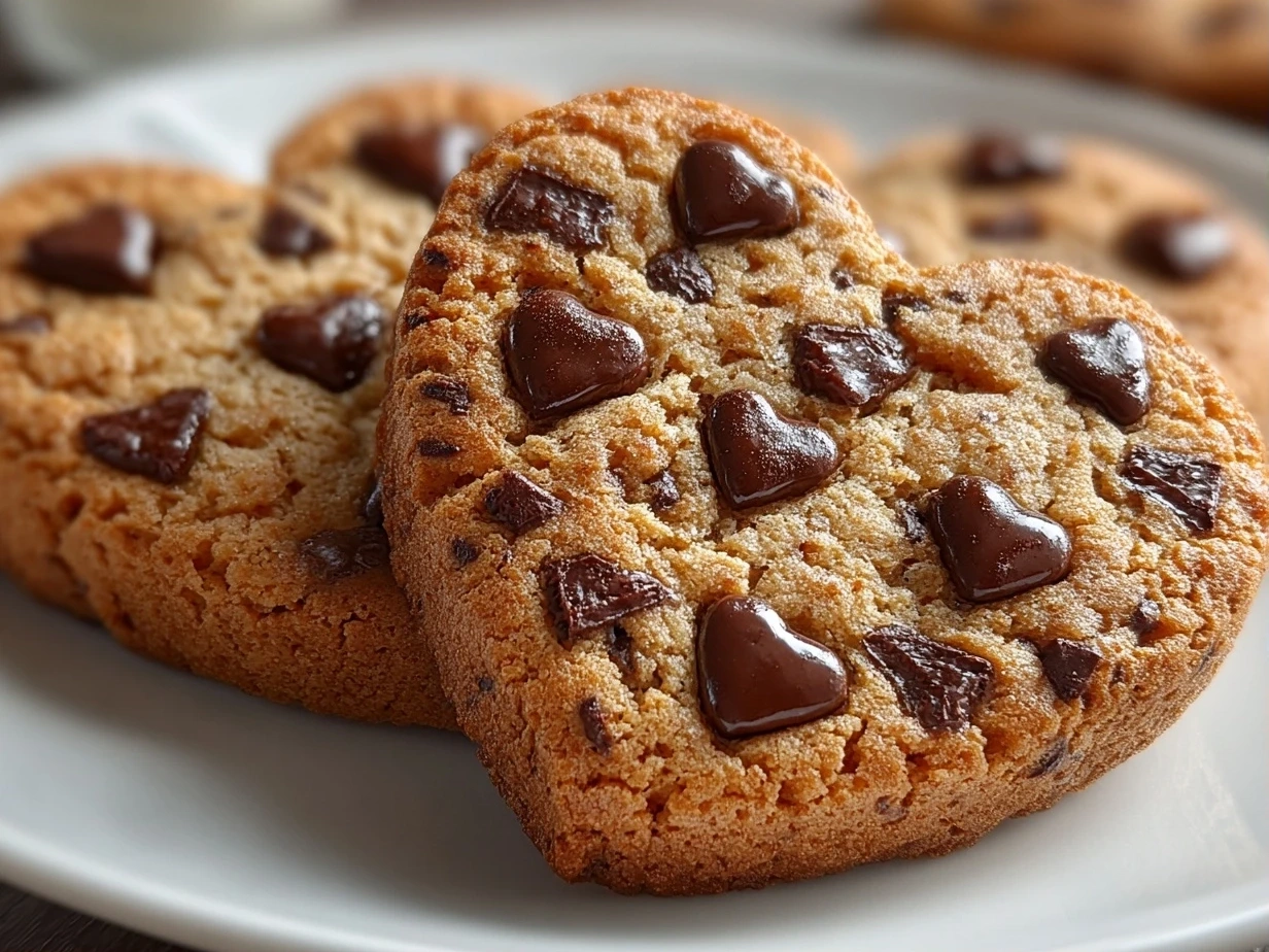 Close-up of Heart-Shaped Chocolate Chip Cookie