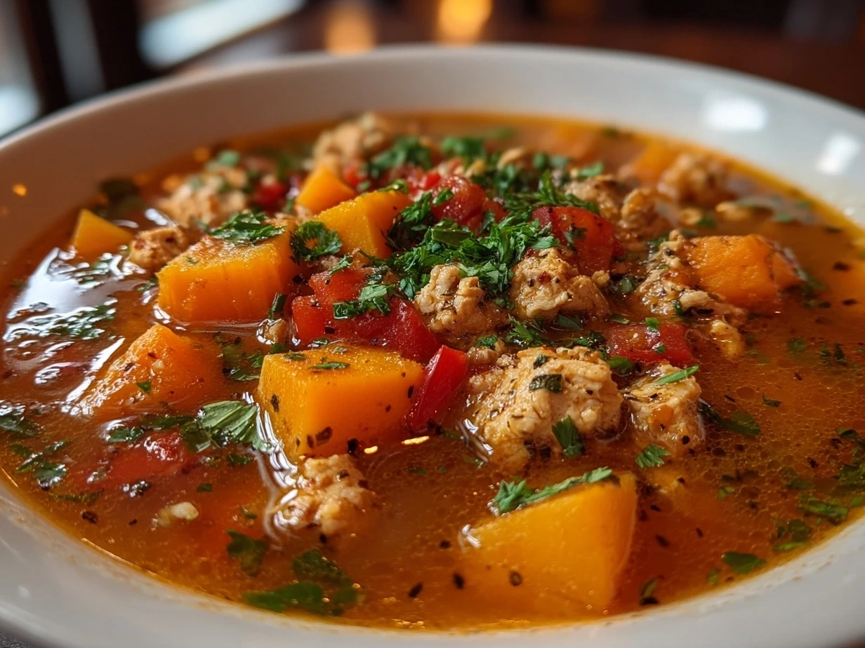 Close-up of delicious Butternut Squash and Turkey Chili
