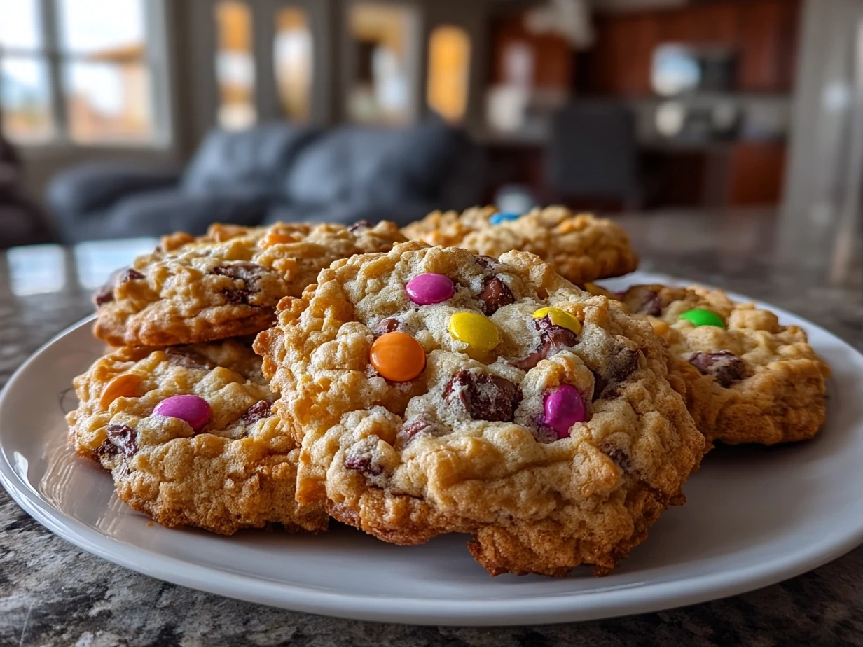 Close-up of delicious homemade Flourless Monster Cookies