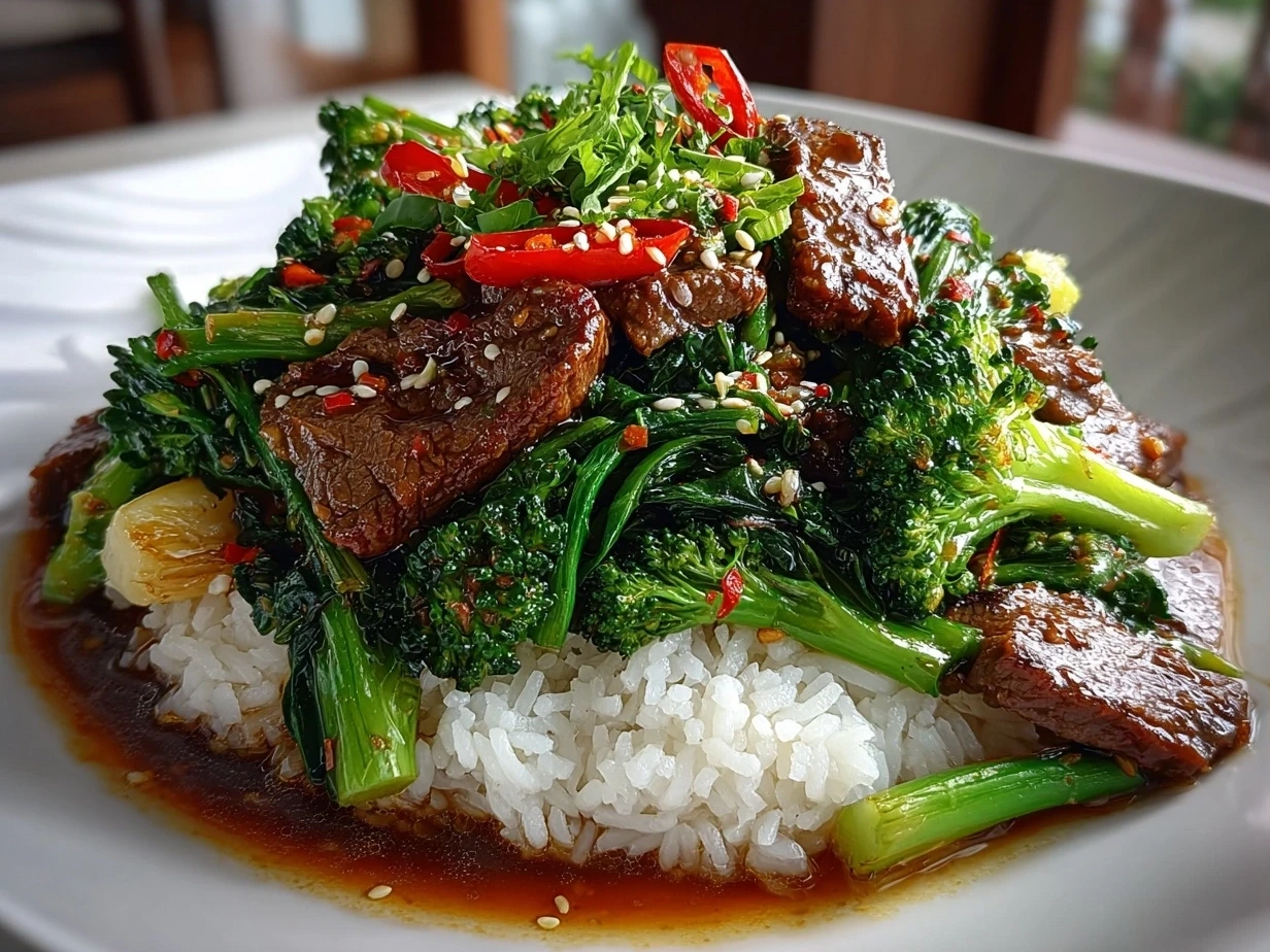 Close-up of homemade Chinese Beef Broccoli Stir-fry