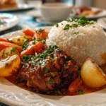 Close-up of homemade Filipino Chicken Adobo