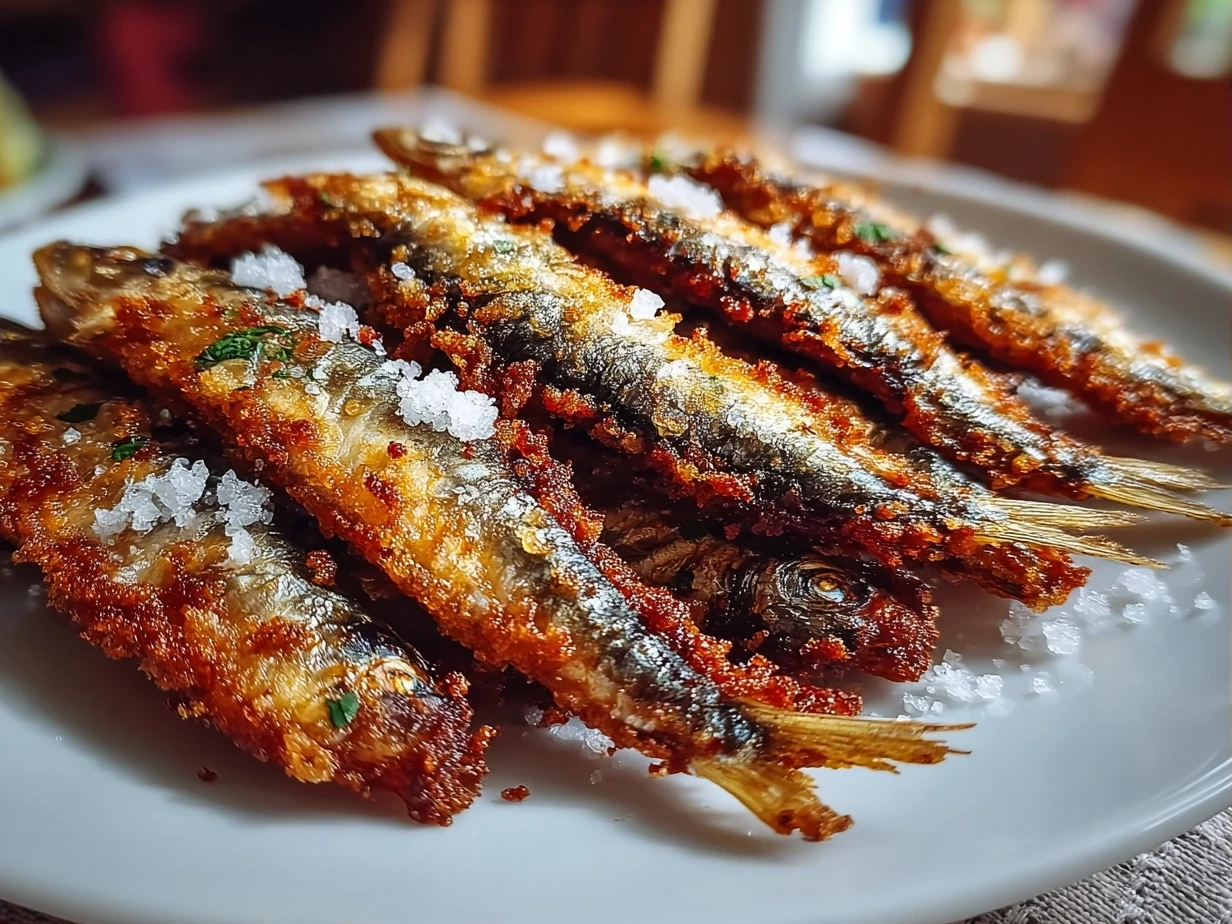 Close-up of homemade fried sardines