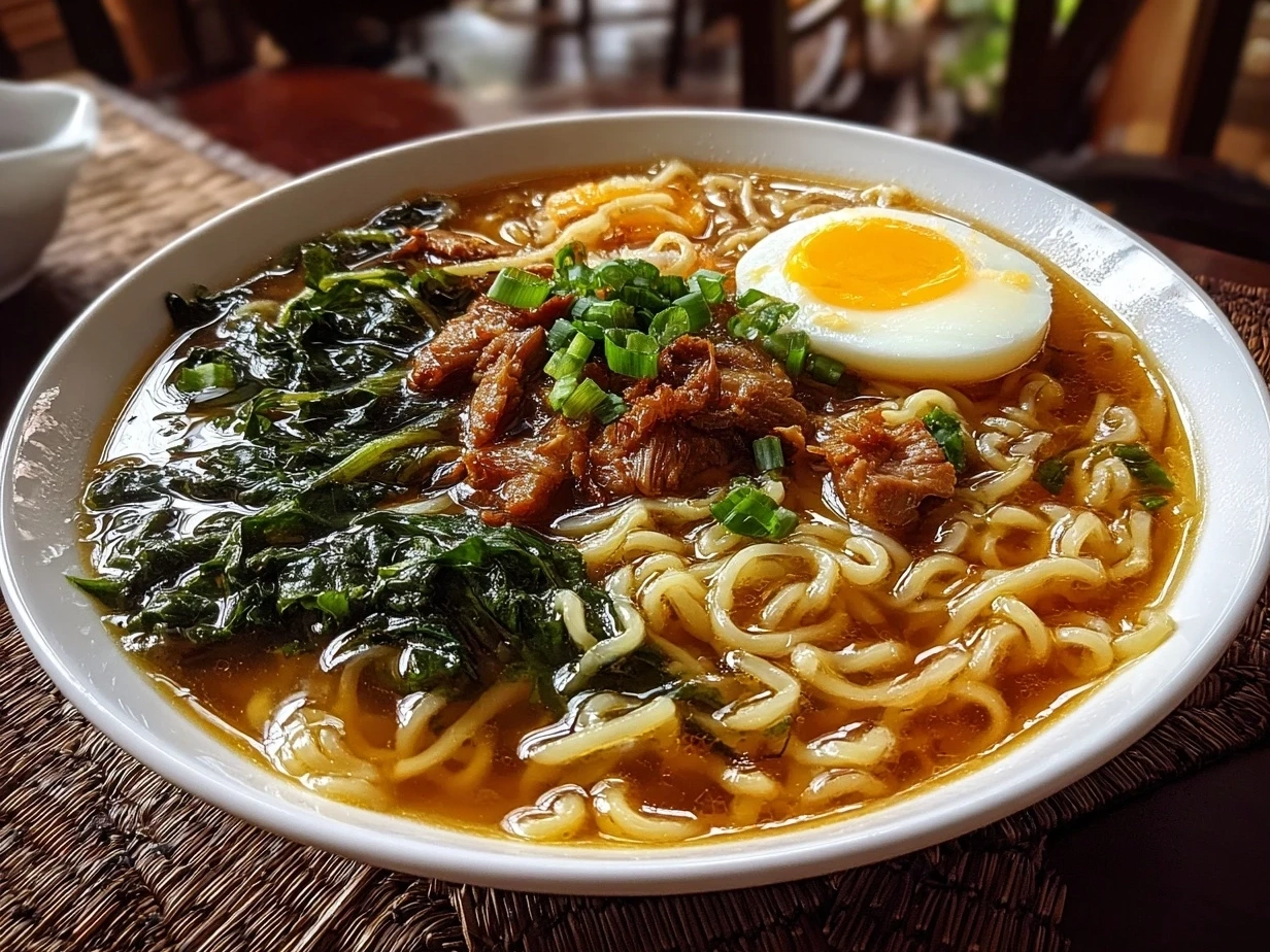 Close-up of Homemade Ramen Noodle Soup