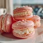 Close-up of pink macarons on white plate