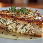 Close-up Slight Angle of Homemade Baked Swordfish on White Plate