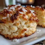 Close-up slightly angled toasted coconut shortbread cookie