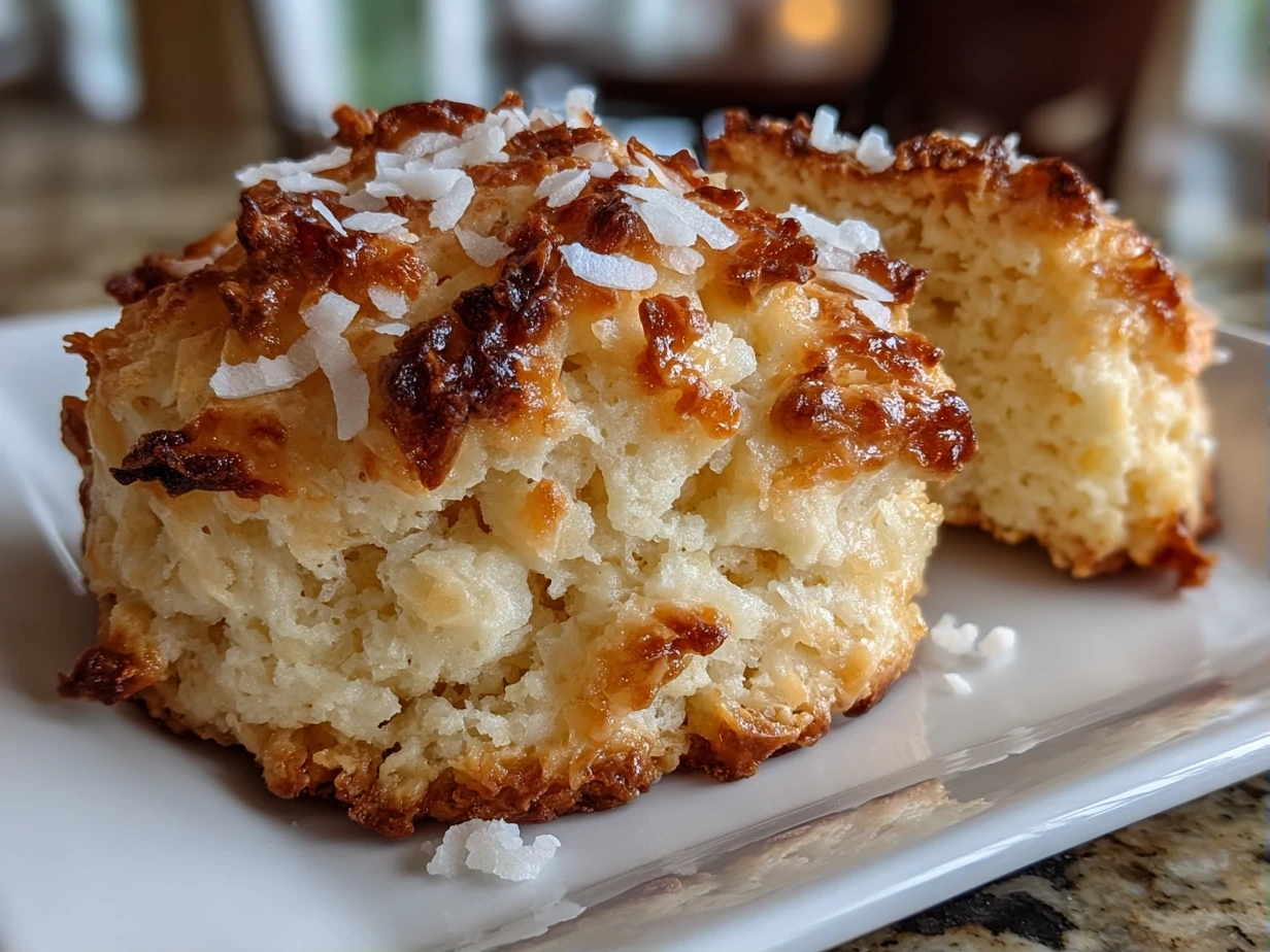 Close-up slightly angled toasted coconut shortbread cookie