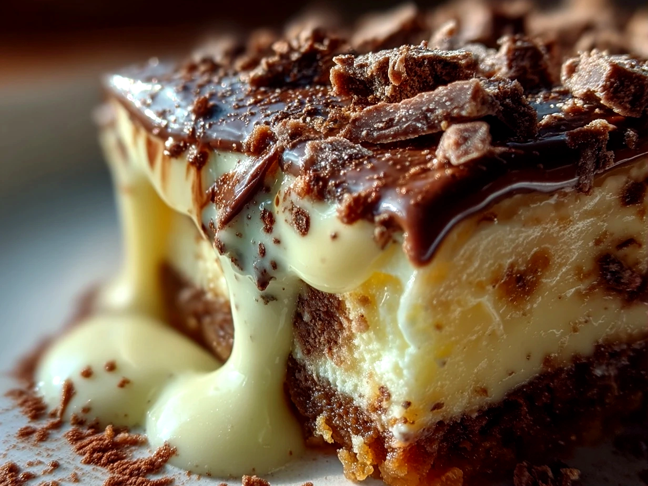 Close-up of completed Peppermint Chocolate Layered Dessert showing layered textures