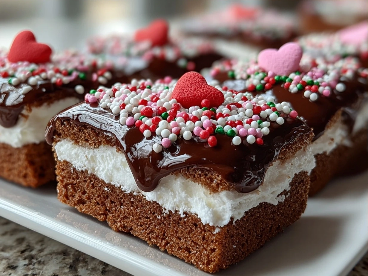 Finished Copycat Little Debbie Valentine Cakes with frosting and sprinkles on a serving plate