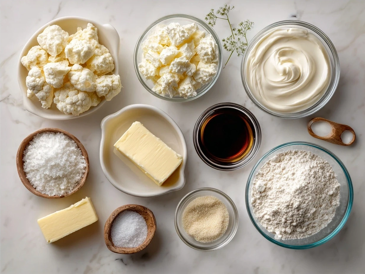 Ingredients for Creamy Horseradish Sauce recipe laid out in bowls