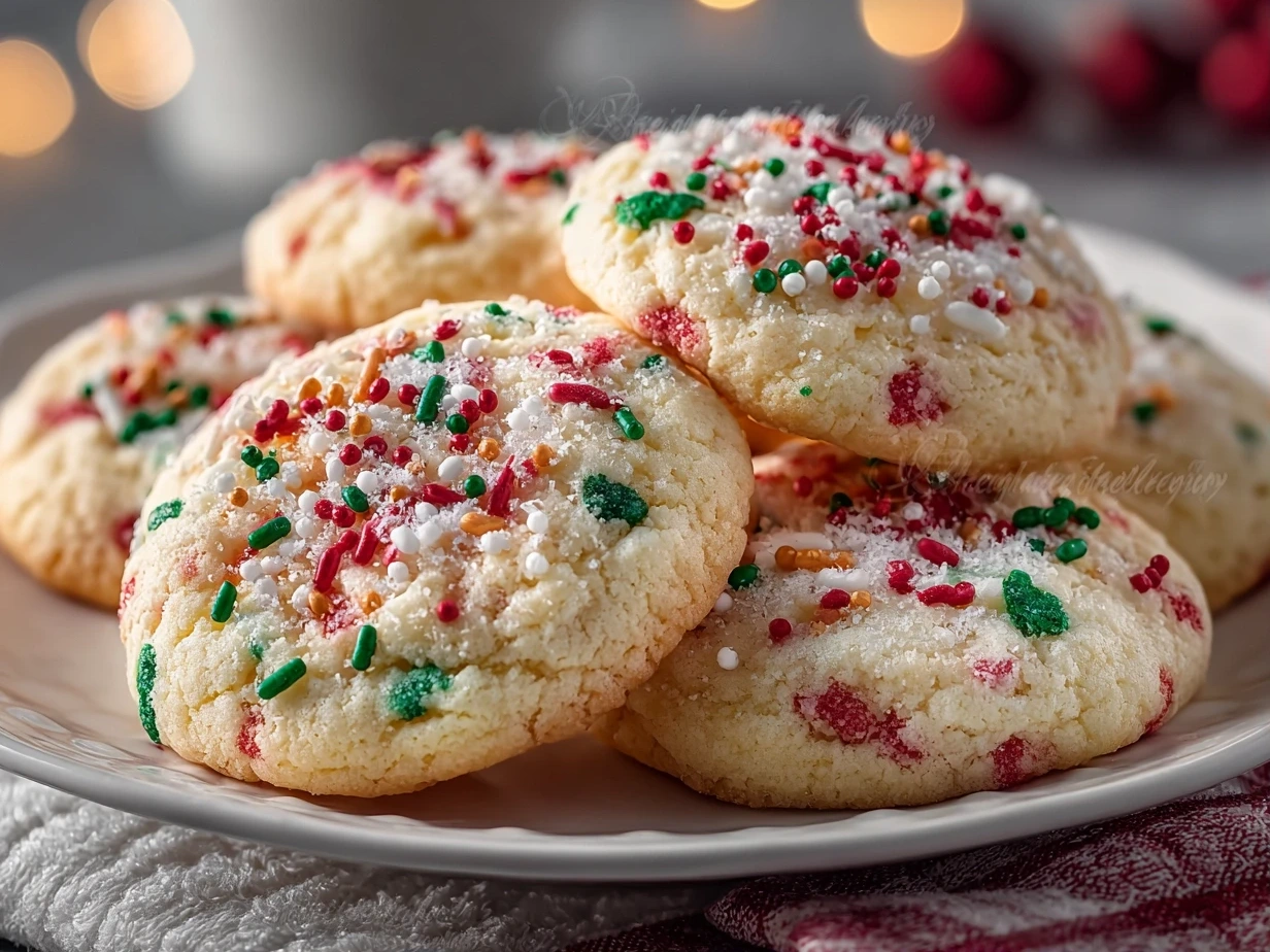 Delicious Christmas Sprinkle Cookies on White Plate
