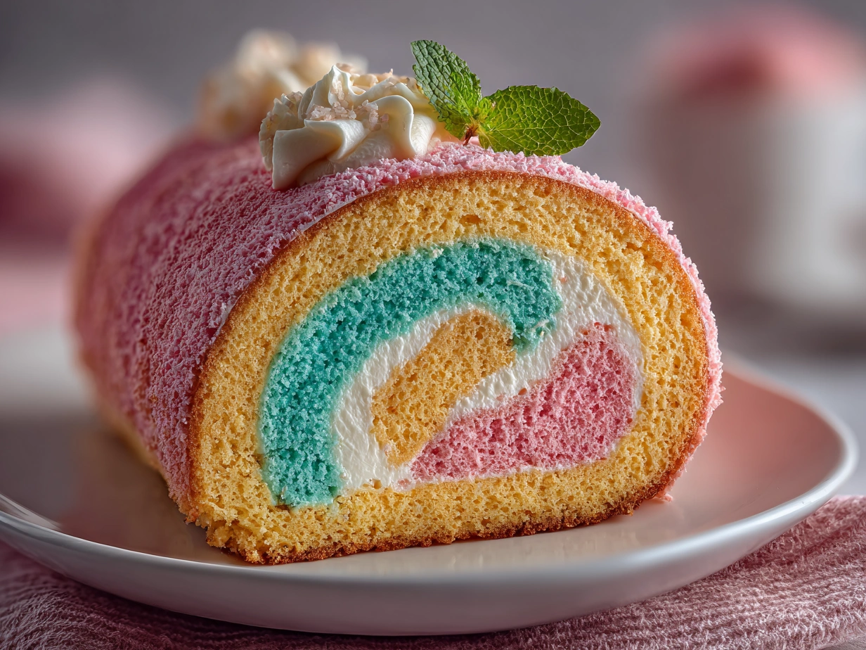 Delicious Cotton Candy Swiss Cake Roll