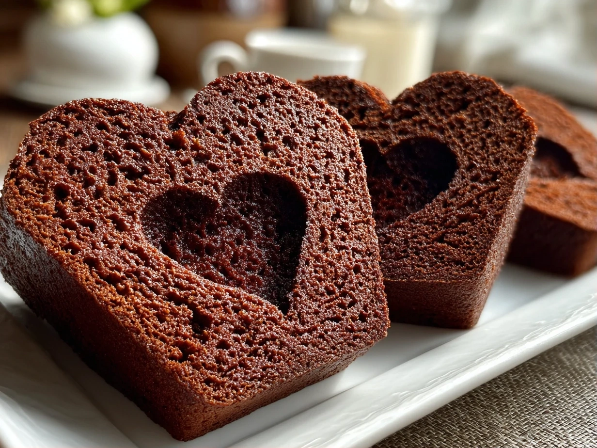 Delicious Hidden Heart Chocolate Loaf Cake ready to serve