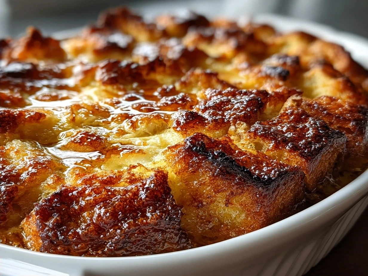Finished French Toast Bake with a golden crust and warm custard inside