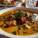Freshly prepared African Peanut Soup in a white bowl