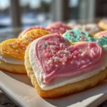 Freshly prepared Frosted Heart Sugar Cookies plated