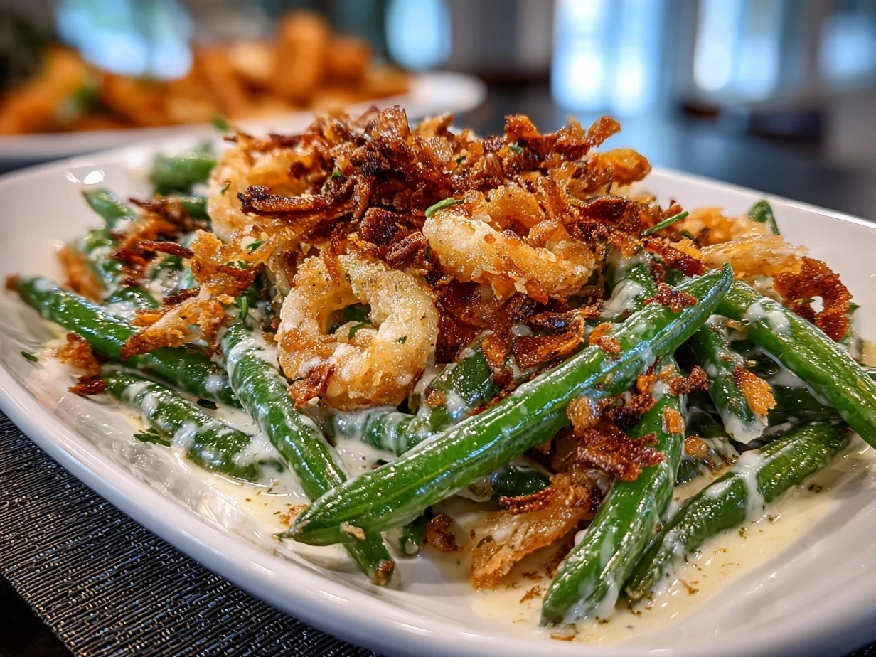 Freshly prepared Green Bean Casserole Close-Up
