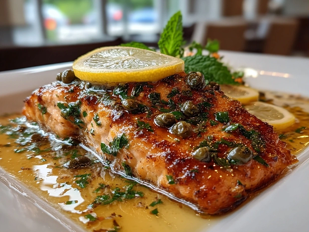 Freshly Prepared Salmon Piccata Plate