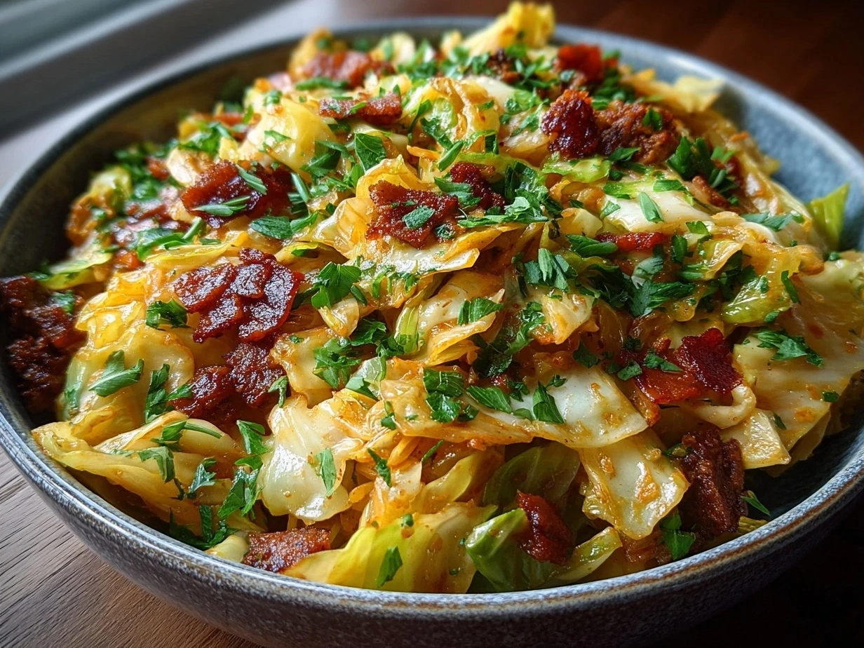 Final plated Frito Cowboy Cabbage sprinkled with Frito corn chip topping ready to serve