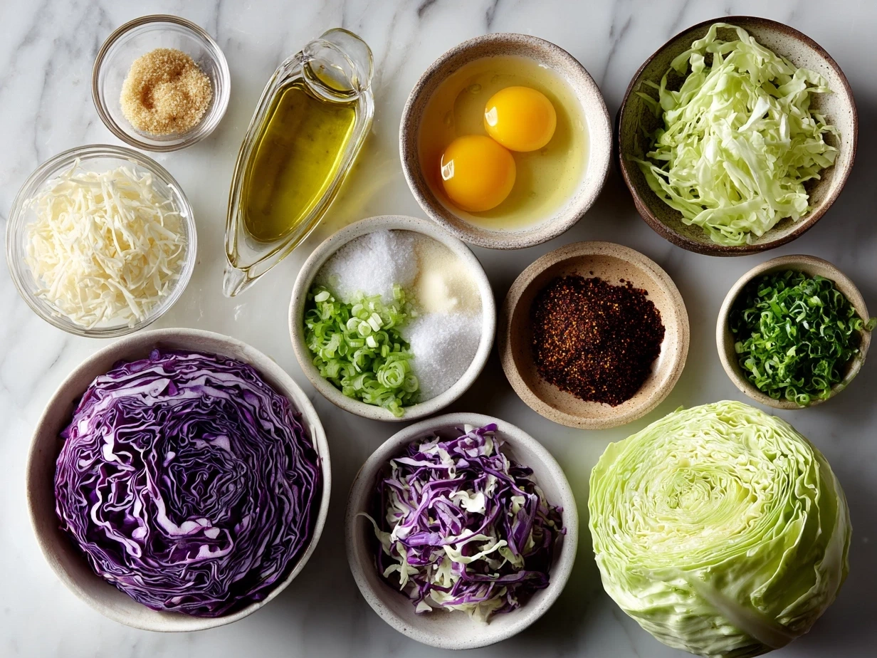 Fresh ingredients laid out for Frito Cowboy Cabbage including cabbage, butter, onions, and Frito chips