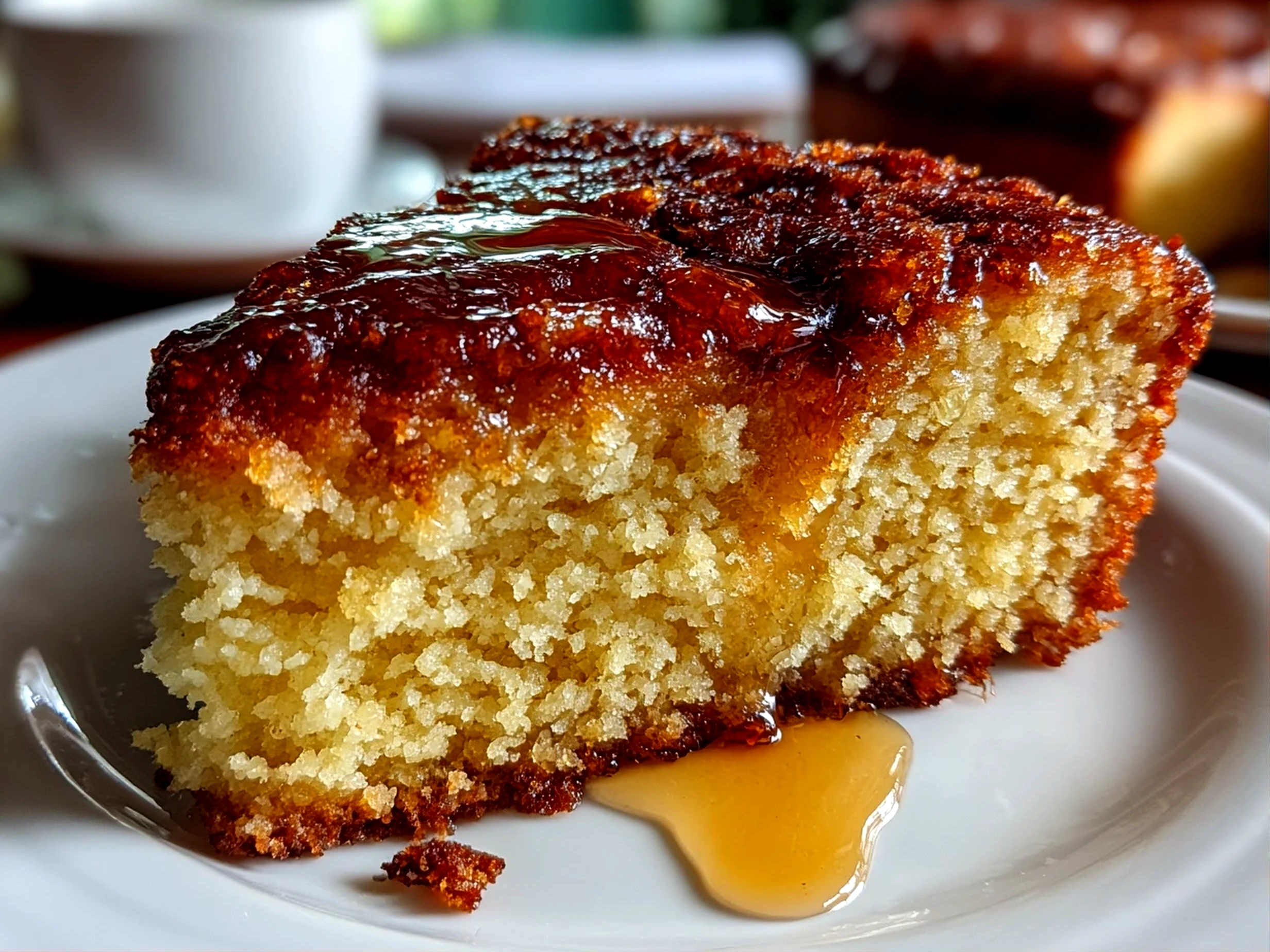 Home cook, taken with iPhone 14 Pro. Close-up slight angle of comforting applesauce cake on white plate. Mouthwatering --ar 4:3 --style raw --s 220