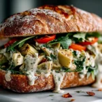 Homemade artichoke sandwich with creamy layers