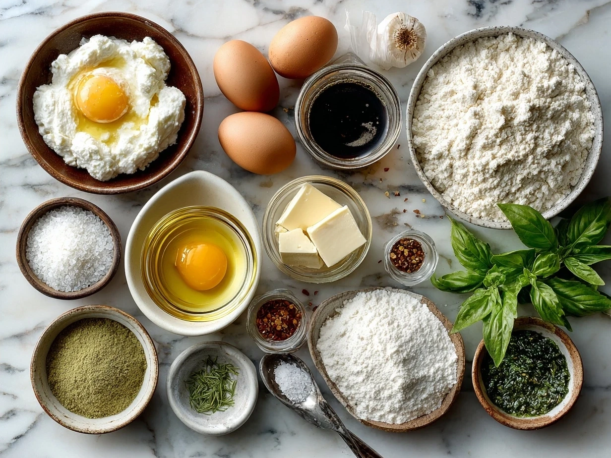 Ingredients for Honey Ricotta Pizza including pizza dough, ricotta cheese, honey, olive oil, rosemary, and optional pears or figs