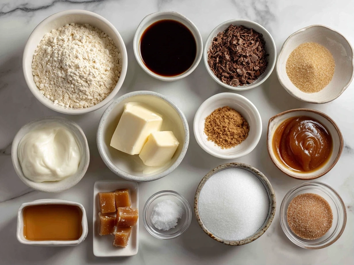 Ingredients for Swedish Coffee Cake Caramels laid out on a kitchen counter