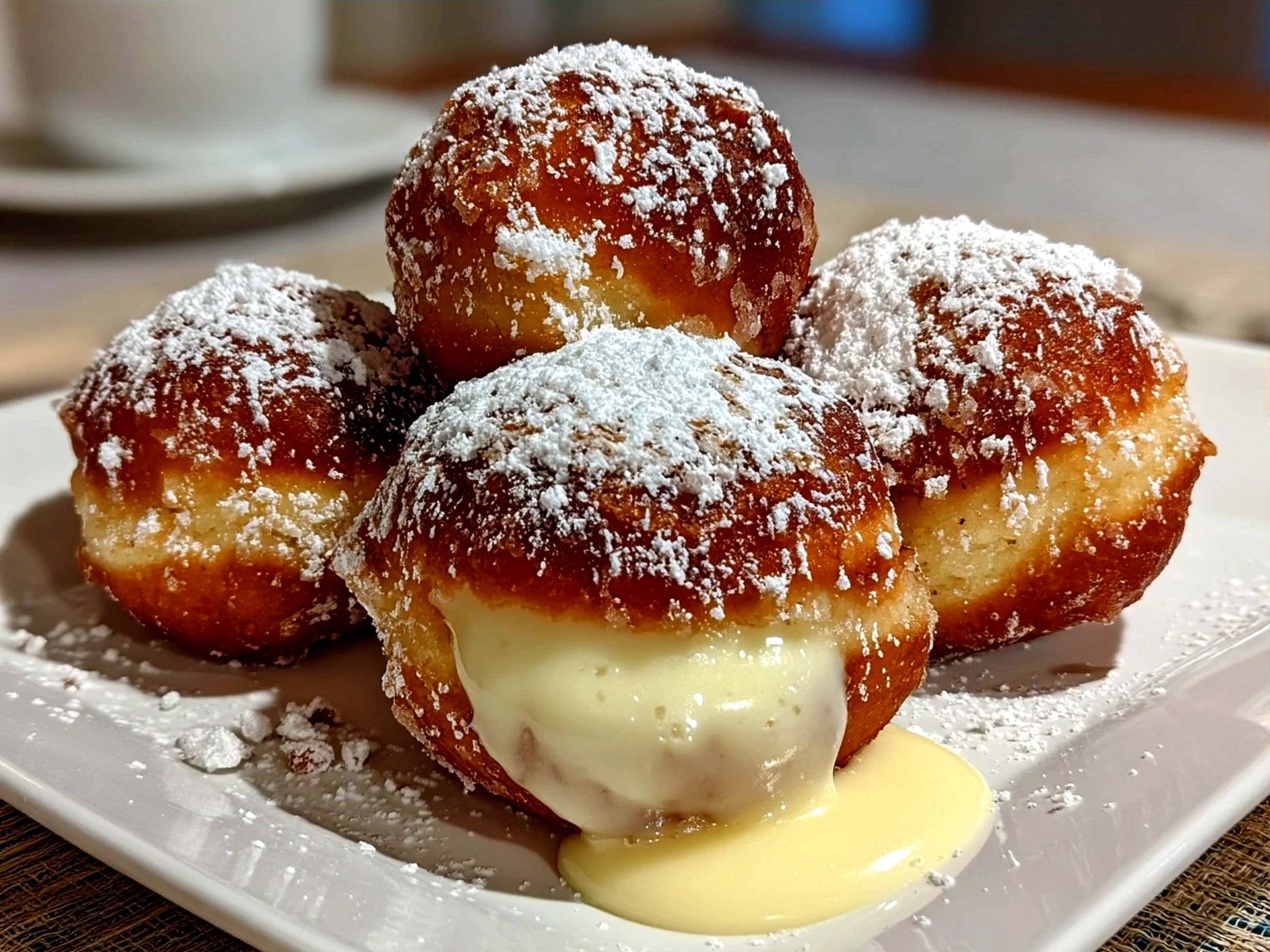Freshly prepared Italian Bomboloni Cream Donuts ready to serve