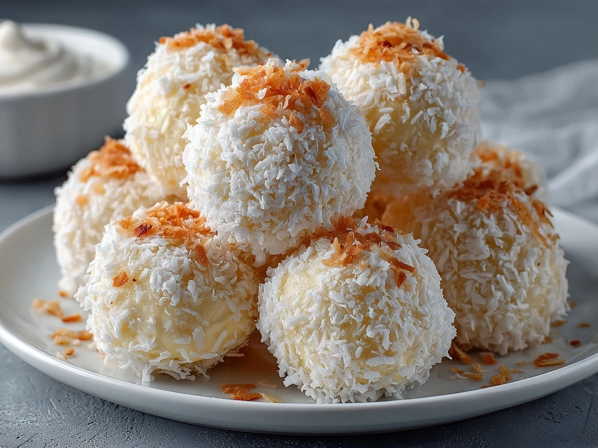 No-Bake Coconut Balls with Cream Cheese Close-up
