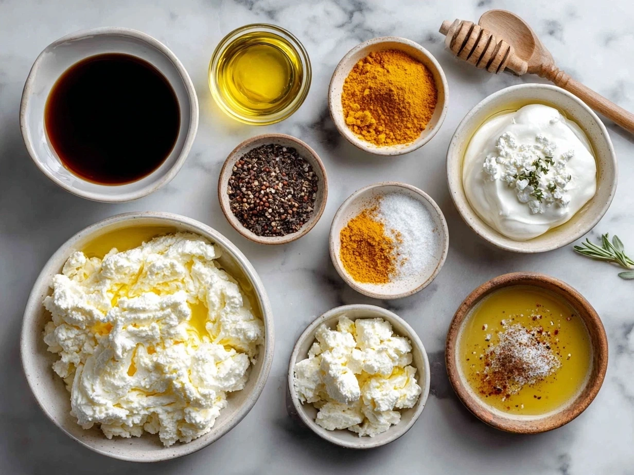 Ingredients for Pumpkin Whipped Feta Dip including pumpkin puree, feta, cream cheese, spices, and olive oil