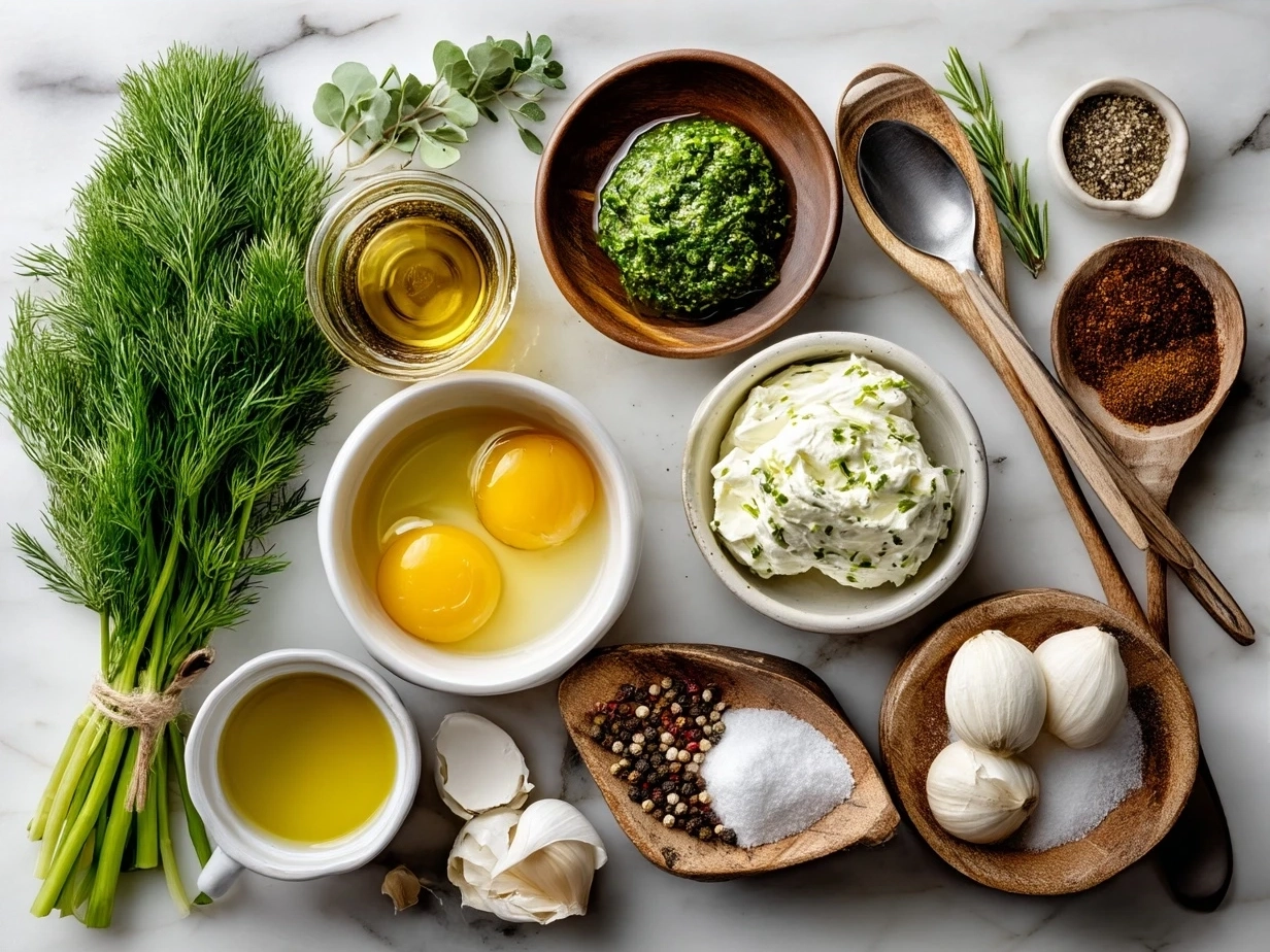 Ingredients laid out for a homemade ranch dressing including mayonnaise, buttermilk, and spices
